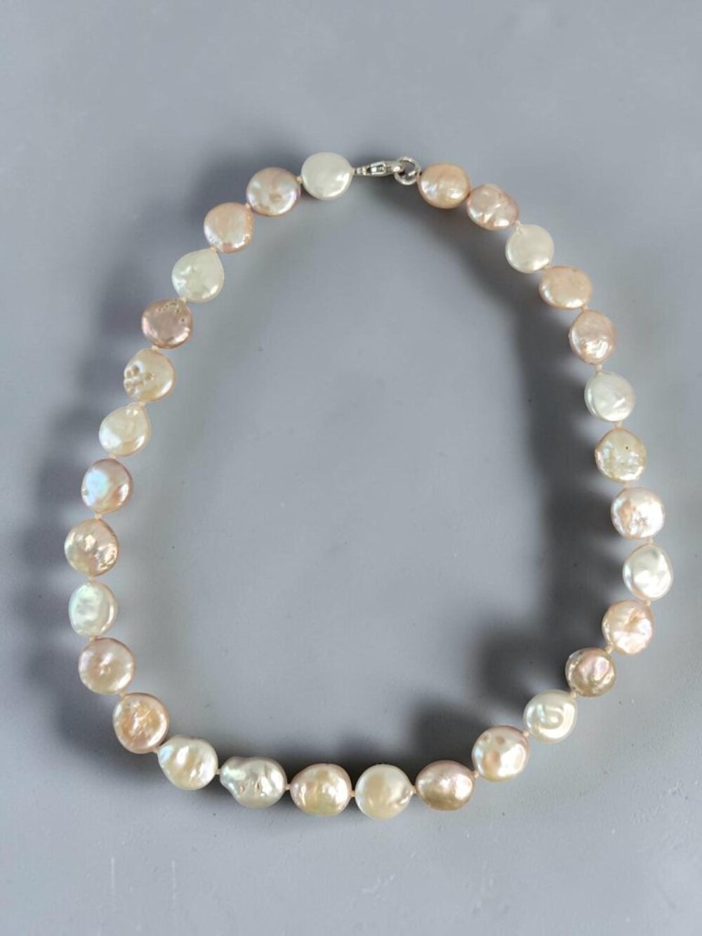 Lucas Lameth LUC 925 Sterling  Silver Coin Pearl Strand Necklace